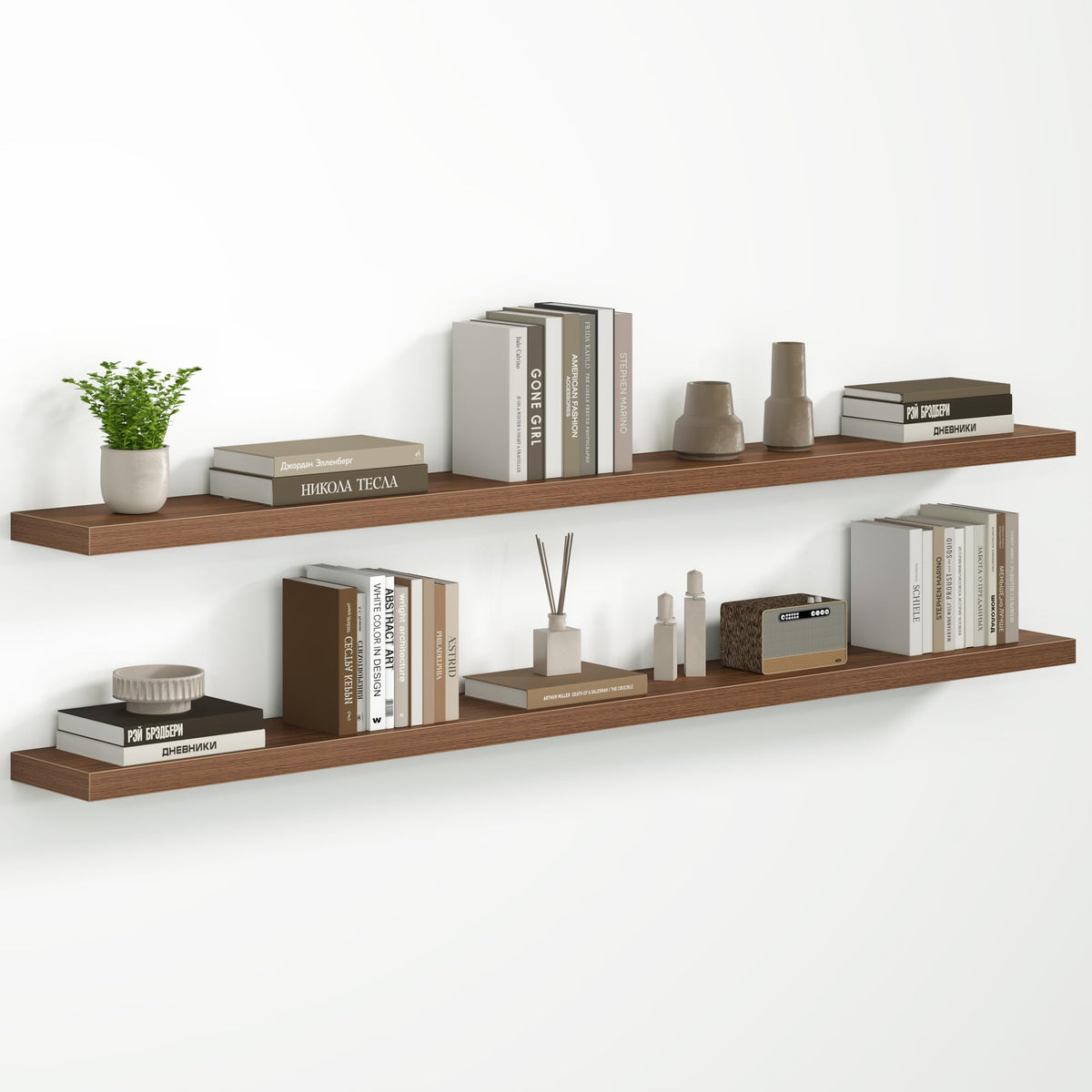 Fun Memories Floating Shelves - 2 Pack 12 Inch Rustic Wooden Wall Shelves - Extra Deeper & Thicker Wall Mounted Storage Shelf for Living Room, Kitchen, Farmhouse - 36" W x 12" D x 1.8" H - Brown