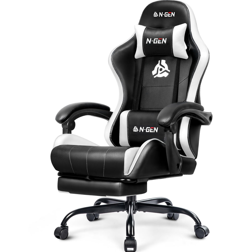 N-GEN GAMING Gaming Chair with Footrest, Lumbar, High-Back, All Black
