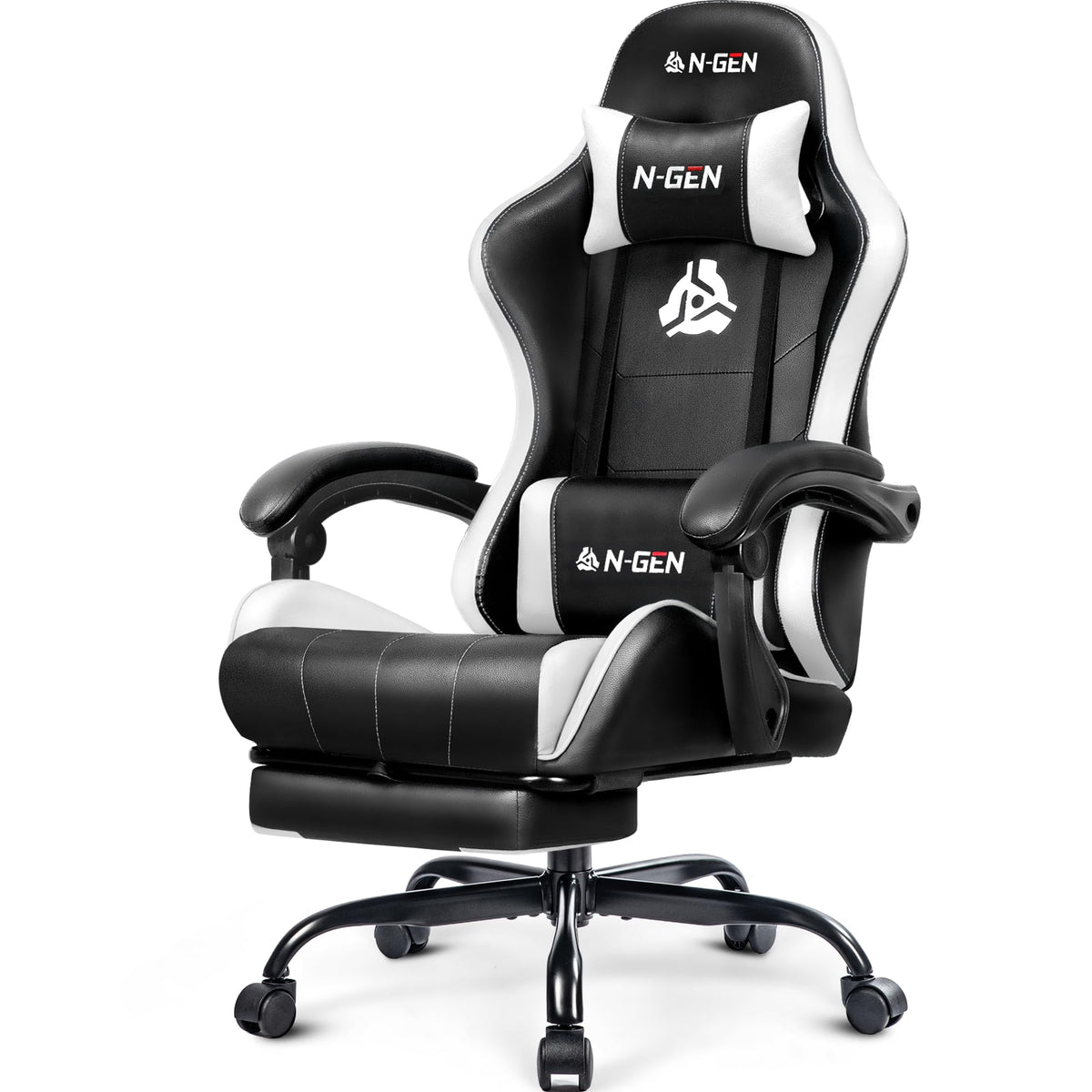 N-GEN GAMING Gaming Chair with Footrest, Lumbar, High-Back, All Black