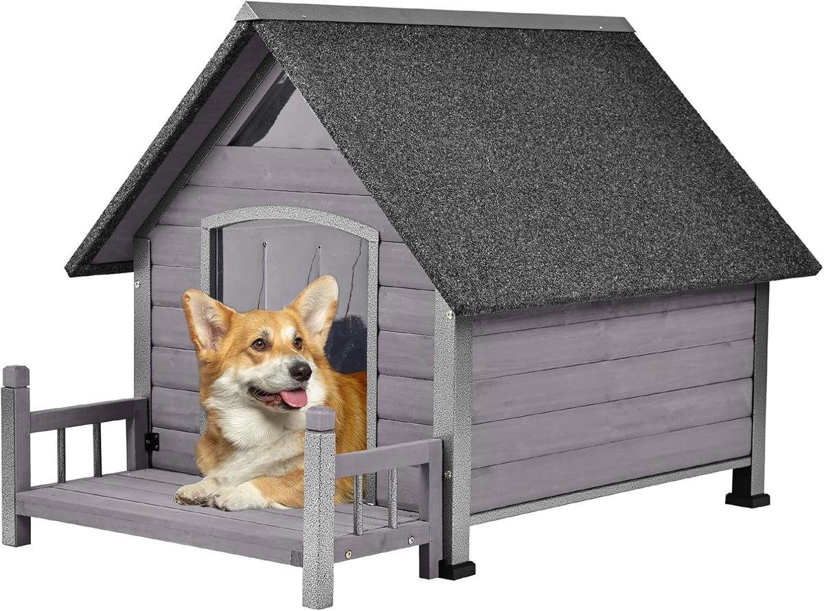 Dog House Outdoor Waterproof Dog Kennel for Small to Medium Size Dogs Doghouse Puppy Shelter with Elevated Floor for Winter (Grey-A, Medium)