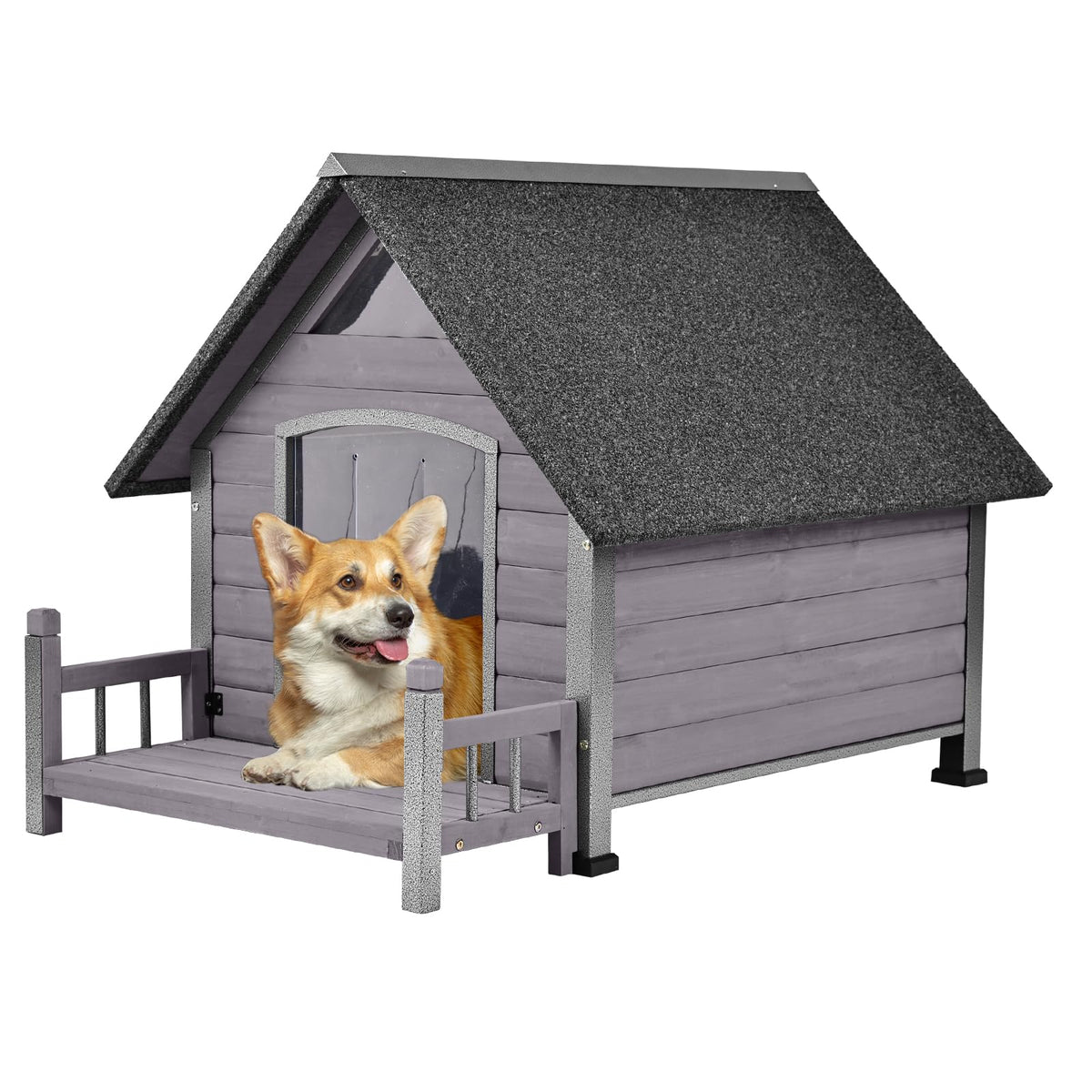 Dog House Outdoor Waterproof Dog Kennel for Small to Medium Size Dogs Doghouse Puppy Shelter with Elevated Floor for Winter (Grey-A, Medium)