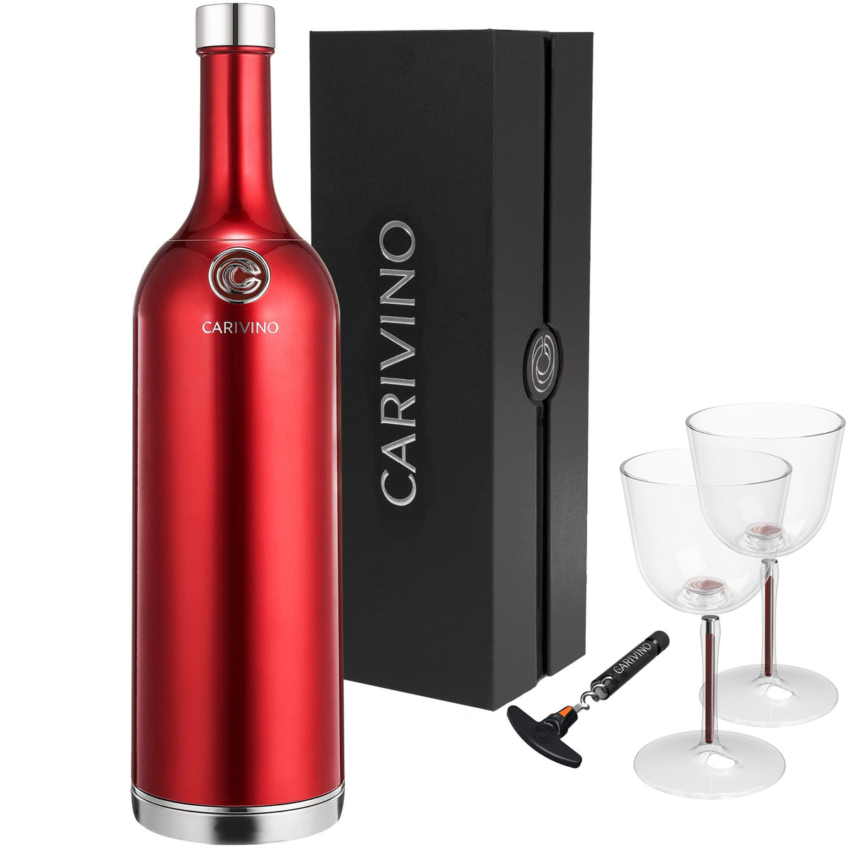 Carivino 750mL Travel Wine Flask with Two Cups, Built in Aerator, Ceramic Lined Vacuum Insulated Wine Bottle Gift (Ayoka Pearl White)