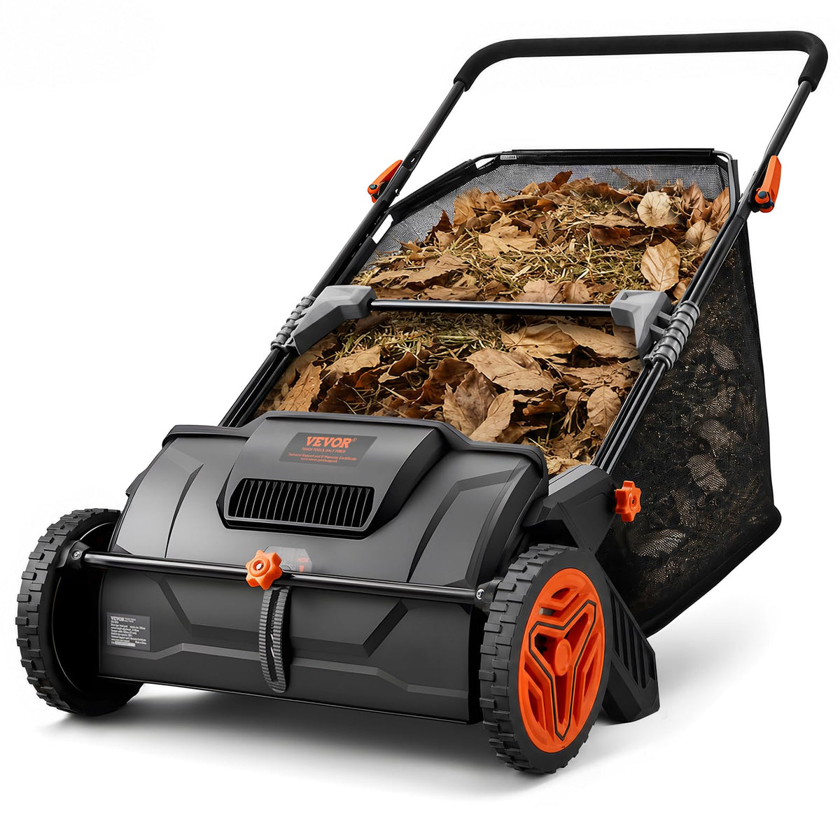 VEVOR Push Lawn Sweeper 26 Inch Leaf & Grass Collector 7 cu. ft. Hopper Bag
