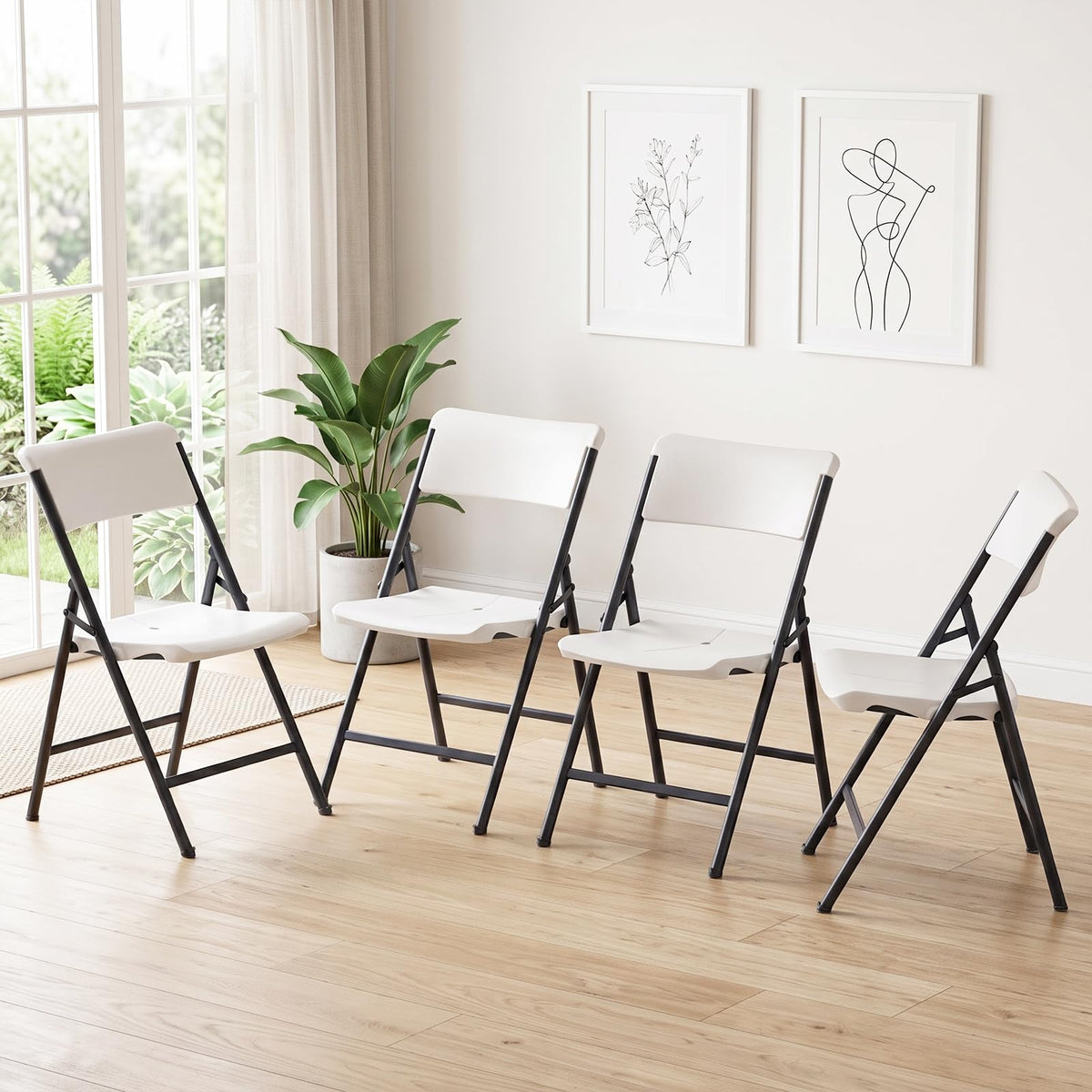 Folding Chairs 4 Pack,350 lbs Heavy Duty Metal Frame Folding Chairs with PU Leather Padded Seat,Ergonomic Portable Foldable Chair with Non-Slip Rubber Feet for Indoor Outdoor Wedding Patio Party,Black