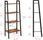 Ladder Shelf Bookcase, 4-Tier Bookshelf, Leaning Plant Stand, Storage Rack, Display Shelves with Steel Frame, Industrial Style for Living Room, Home Office, Kitchen, Bedroom - Rustic Brown and Black