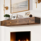 60x8x3in Rustic Fireplace Mantel Pine Wood, Weathered Brown