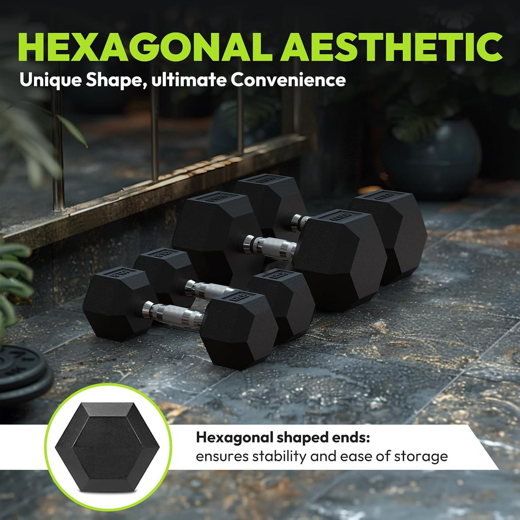 HANDBODE Hex Dumbbell Set of 2, Rubber Encased Fixed Dumbbells, 2.5-65 lb