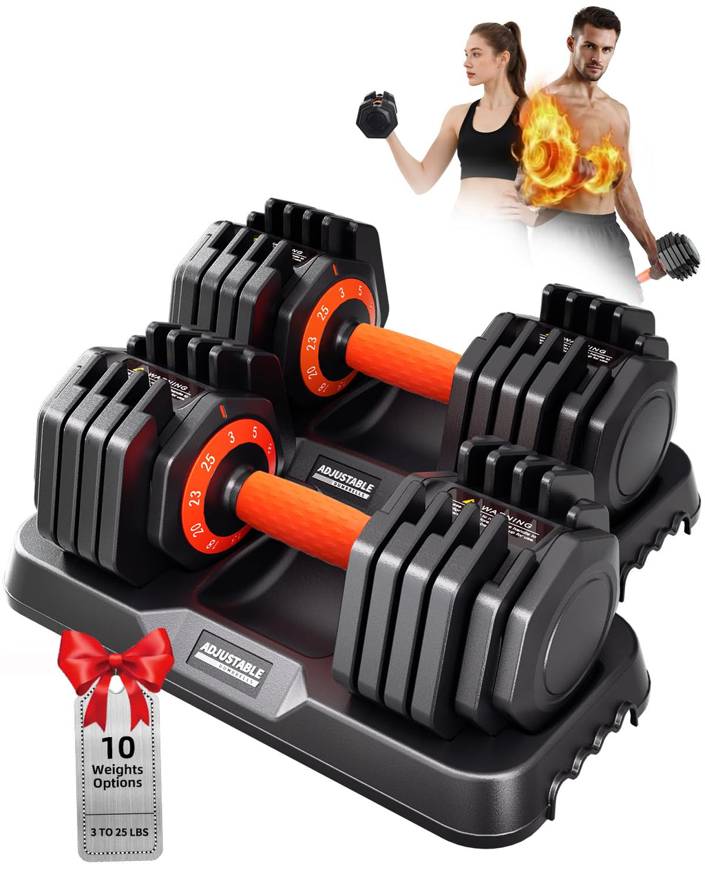Adjustable Dumbbell Set 25lb/50lb, 10 in1 Adjustable Dumbbells for Home Gym