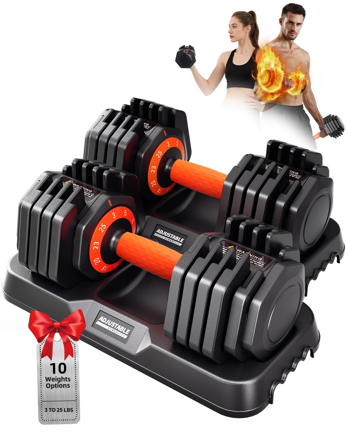 Adjustable Dumbbell Set 25lb/50lb, 10 in1 Adjustable Dumbbells for Home Gym