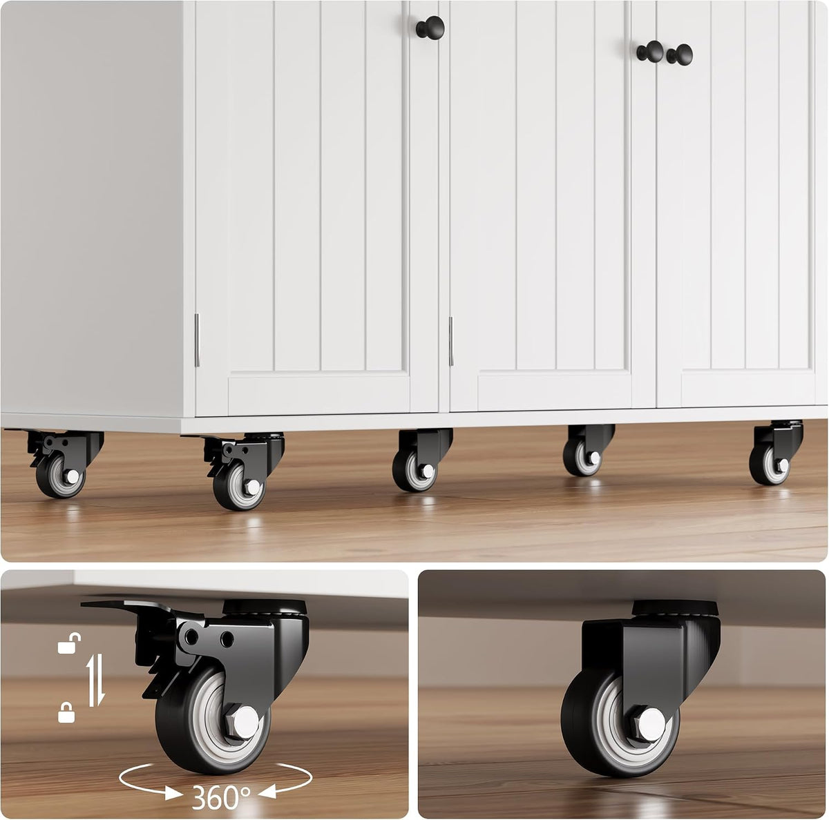 Ahomly Rolling Kitchen Island with Storage, Drop Leaf and Drawer, White