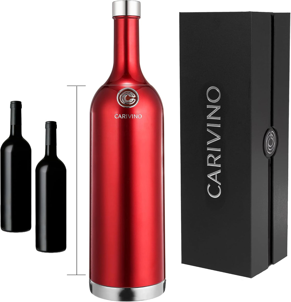 1.5L Travel Wine Flask Holds 2 Bottles of Wine with Wine Aerator, Ceramic Interior Vacuum Insulated Wine Bottle Cooler Gift (Tramonto Metallic Red)