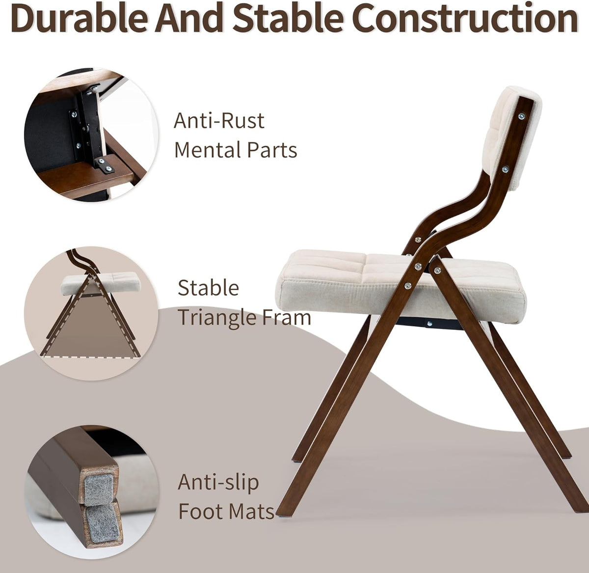 HOMEFUN Folding Chairs with Cushion, Folding Dining Chairs, 2 Pack