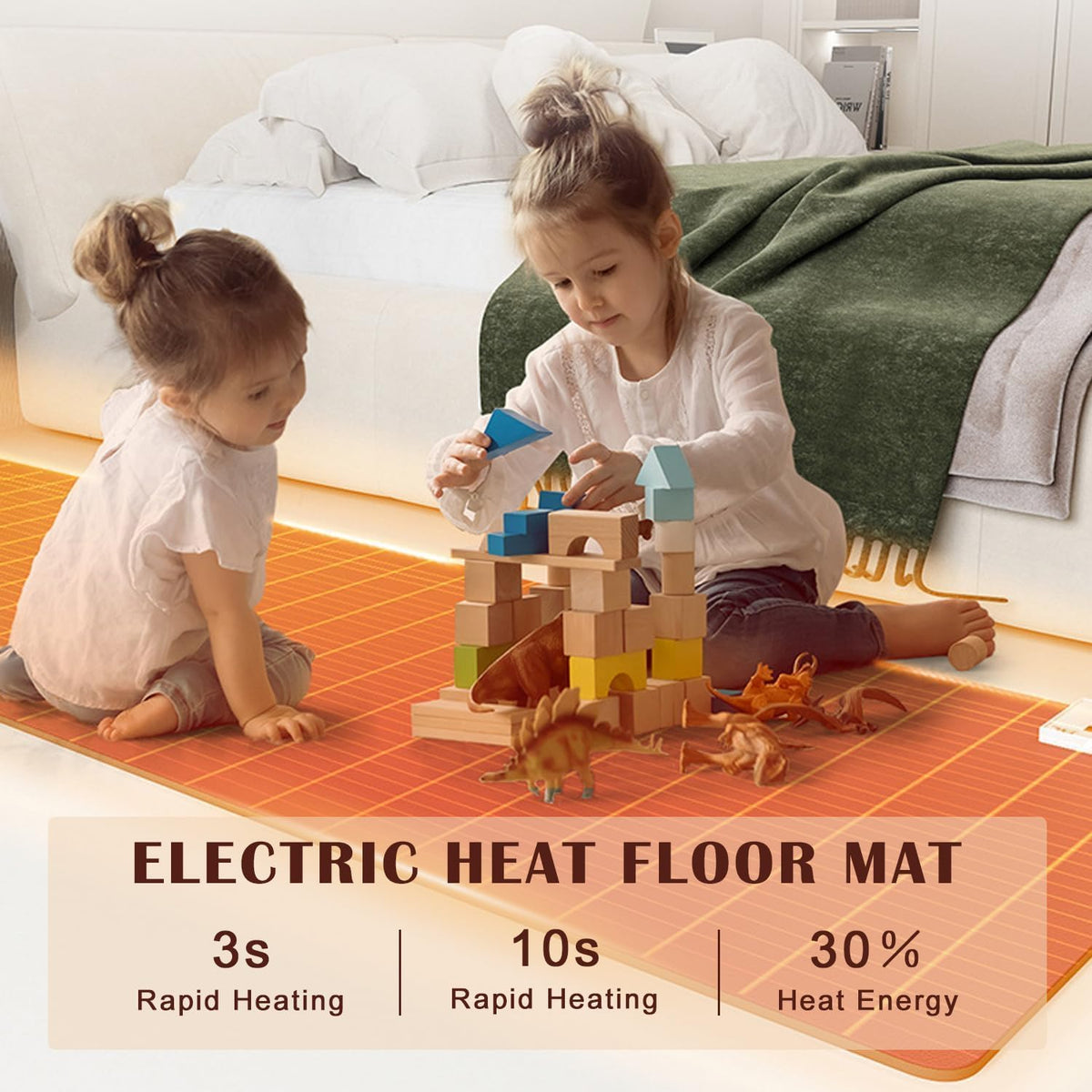 Heated Carpet - Heated Rug Under Desk, Heated Floor Mat, Electric Infrared Floor Heater, with 60 Levels Adjustable Thermostat, Waterproof, 12 Hour Timing, for Office/Home,60x150cm