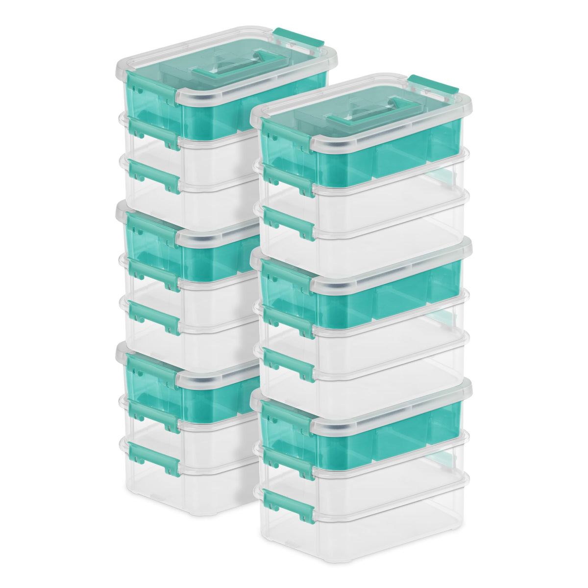 Sterilite Stack & Carry Storage Box, 3 Layer Clear Plastic Tote, 12-Pack