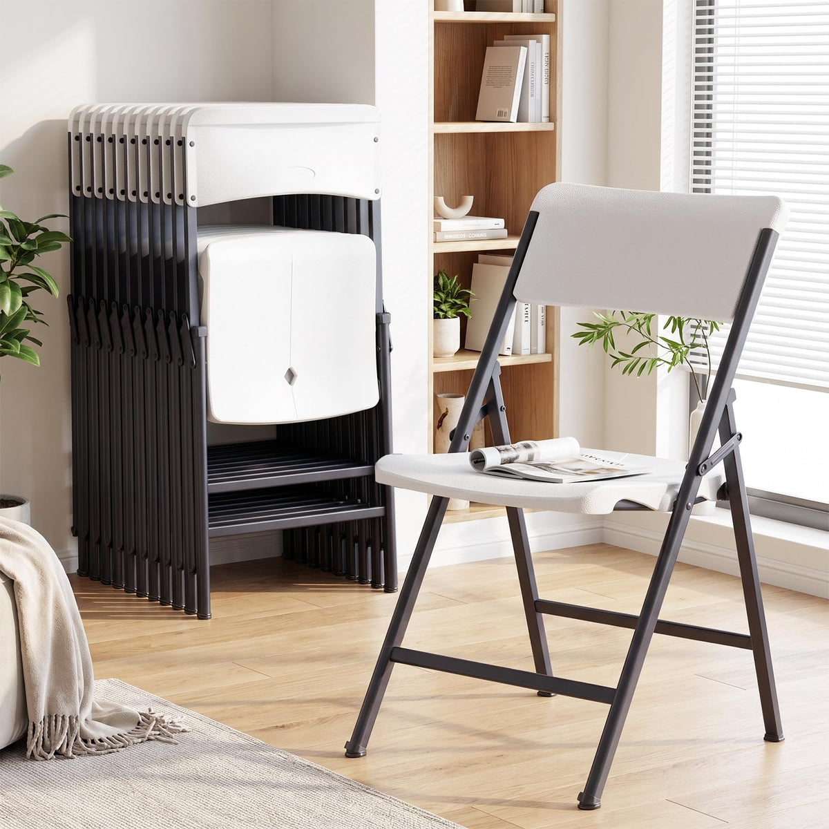 Folding Chairs 4 Pack,350 lbs Heavy Duty Metal Frame Folding Chairs with PU Leather Padded Seat,Ergonomic Portable Foldable Chair with Non-Slip Rubber Feet for Indoor Outdoor Wedding Patio Party,Black