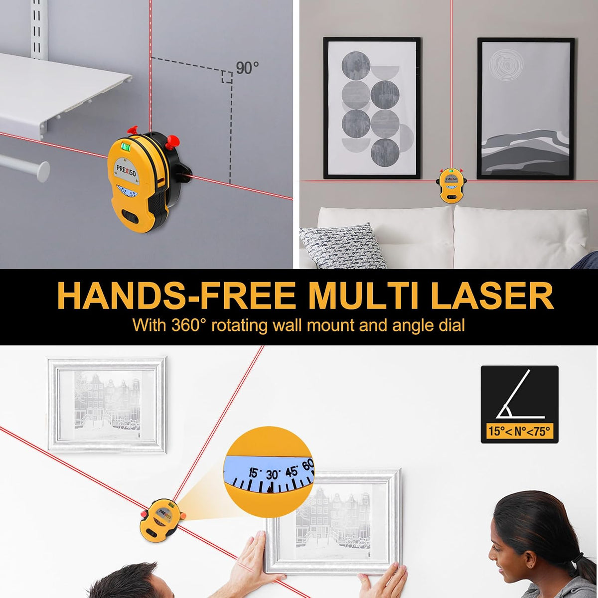 PREXISO Multi Surface Laser Level LED Light Vial, Cross Line Laser