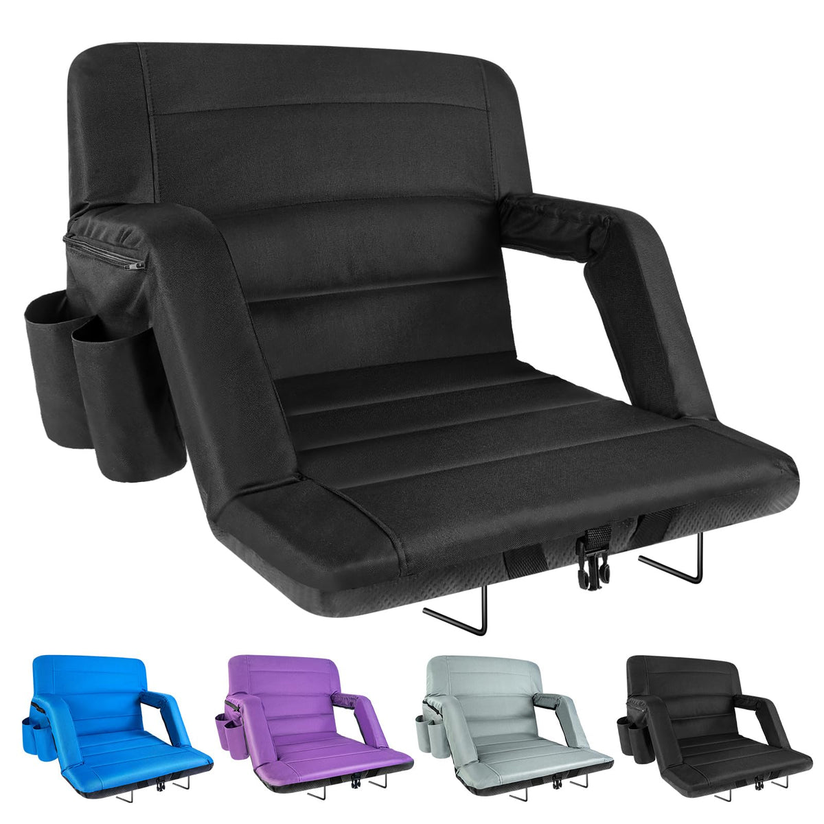 yeyeeyyee Stadium Seats with Back Support 2 Pack Wide, Exclusive Bleacher Chairs with Back and Cushion Folding Stadium Chairs, 6 Reclining Positions Waterproof Bleacher Seats (Wide|22.5" Black)
