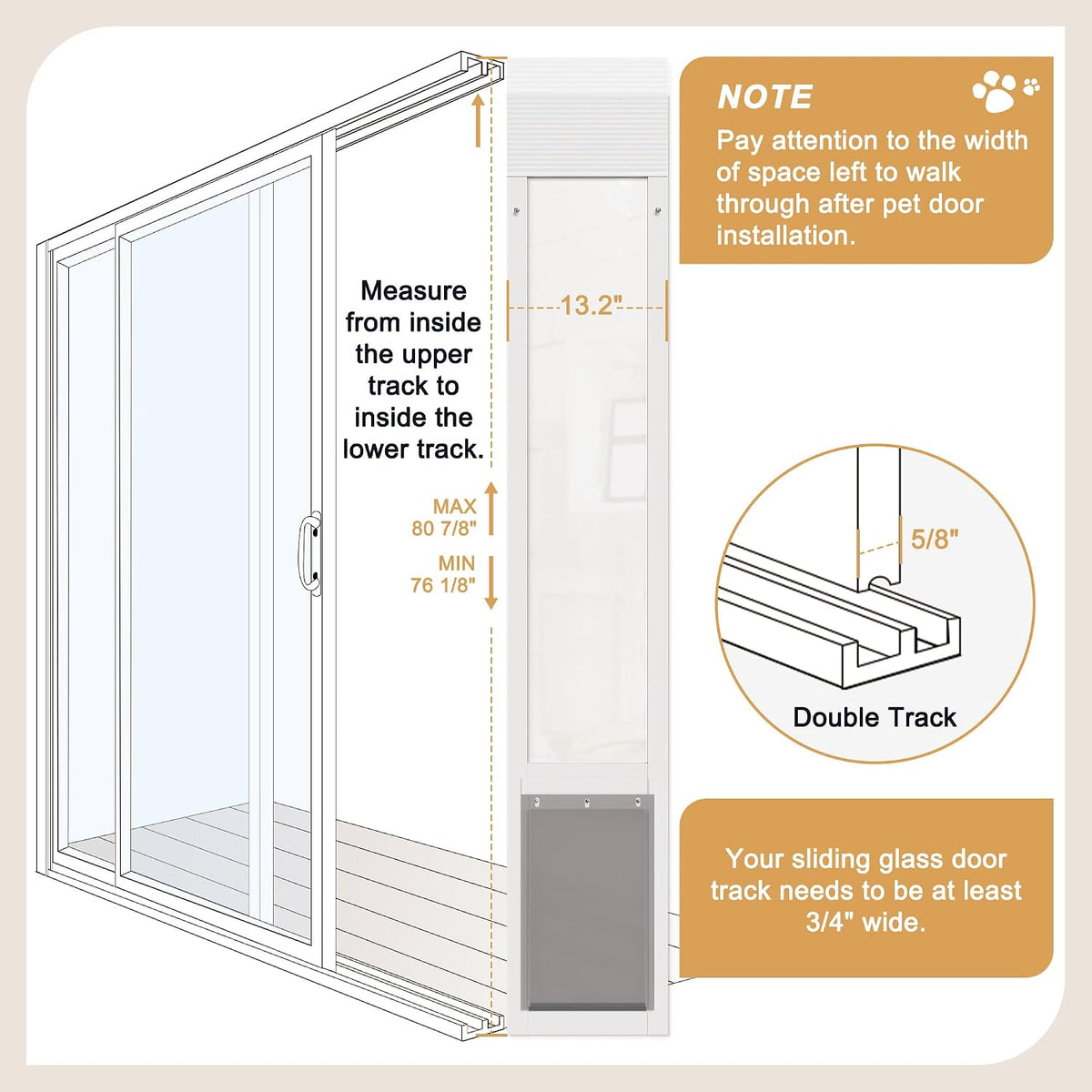 Doggie Door for Sliding Glass Door, 10"x15" Brown Flap for Large Dog, White