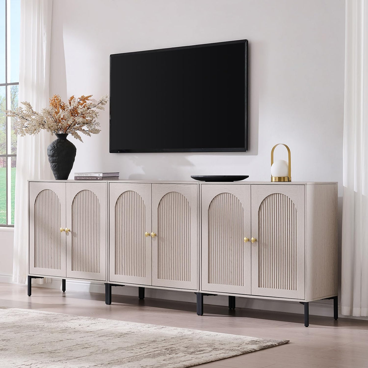 IFGET 34" Tall Modern Arched Sideboard Buffet Cabinet with Storage, Brown