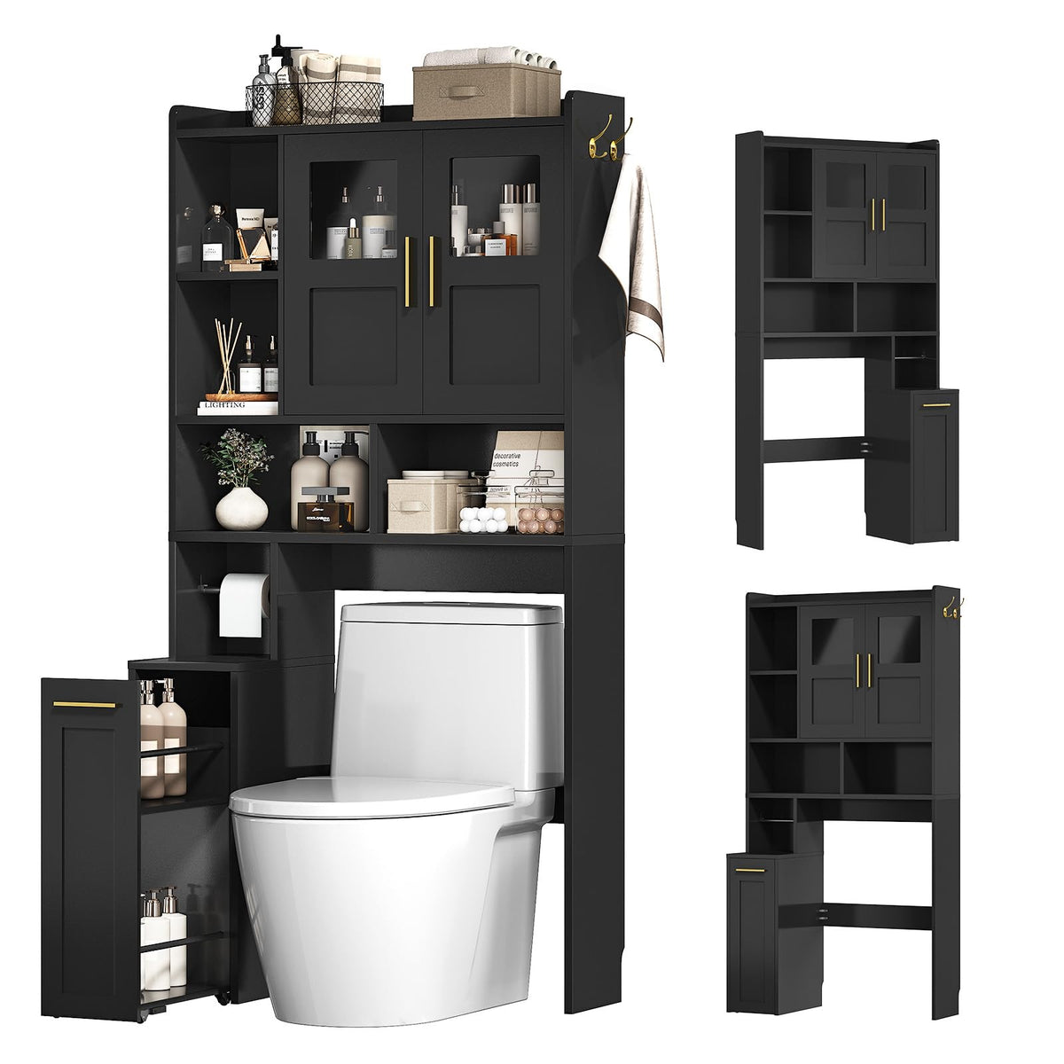 ELYKEN Over The Toilet Storage Cabinet with Acrylic Doors & Pulley, White