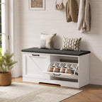 Farmhouse Shoe Storage Bench with Seat Cushion & 2 Flip Drawers