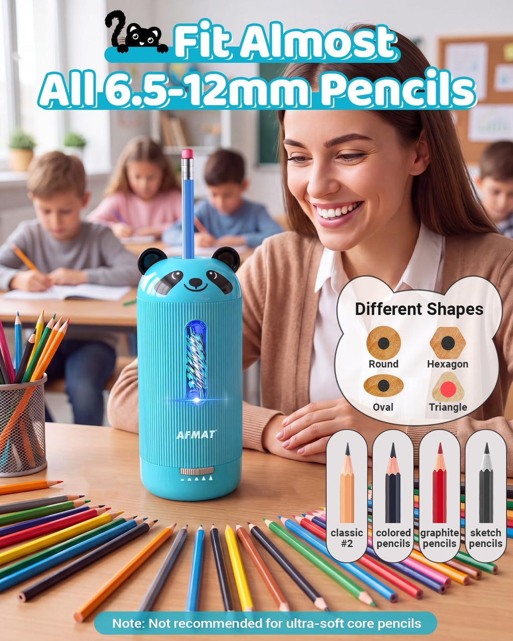 AFMAT PSY3 Electric Pencil Sharpener, Fully Automatic, for 6.5-12mm Pencils