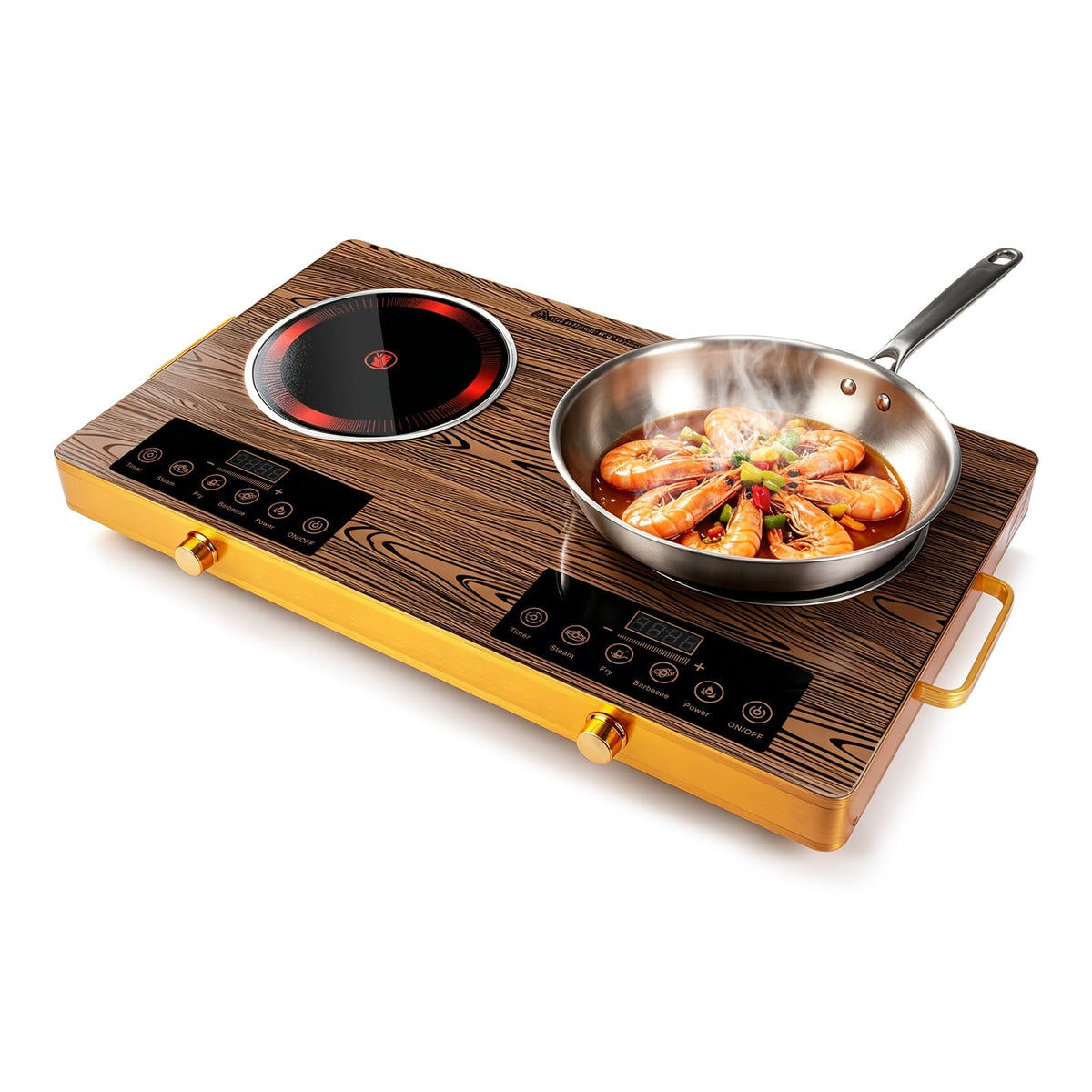 Electric Countertop Double Burner, 7000W Ceramic Cooktop with Crystal Glass Hot Plate & Stay Cool Handles, 12 Level Temperature Control, LED Display, Touch Control, Cooking Stove for Home Camping RV
