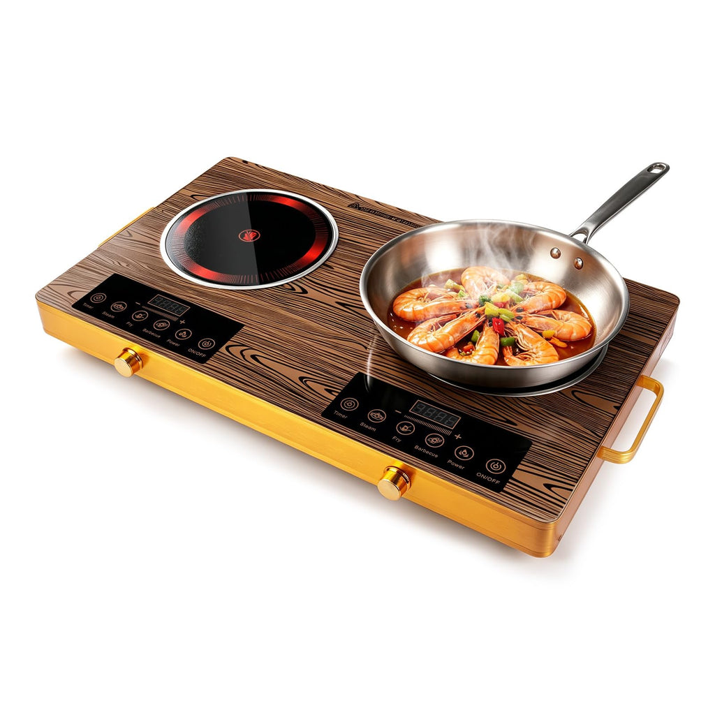 Electric Countertop Double Burner, 7000W Ceramic Cooktop with Crystal Glass Hot Plate & Stay Cool Handles, 12 Level Temperature Control, LED Display, Touch Control, Cooking Stove for Home Camping RV