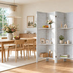 TEAKMAMA Room Divider, Room Divider with Shelves, 4 Panel,Distressed White