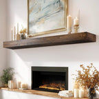 60x8x3in Rustic Fireplace Mantel Pine Wood, Weathered Brown