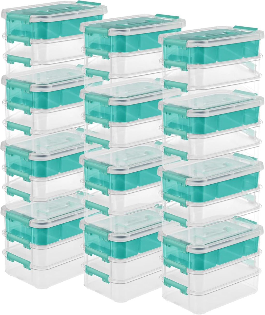 Sterilite Stack & Carry Storage Box, 3 Layer Clear Plastic Tote, 12-Pack