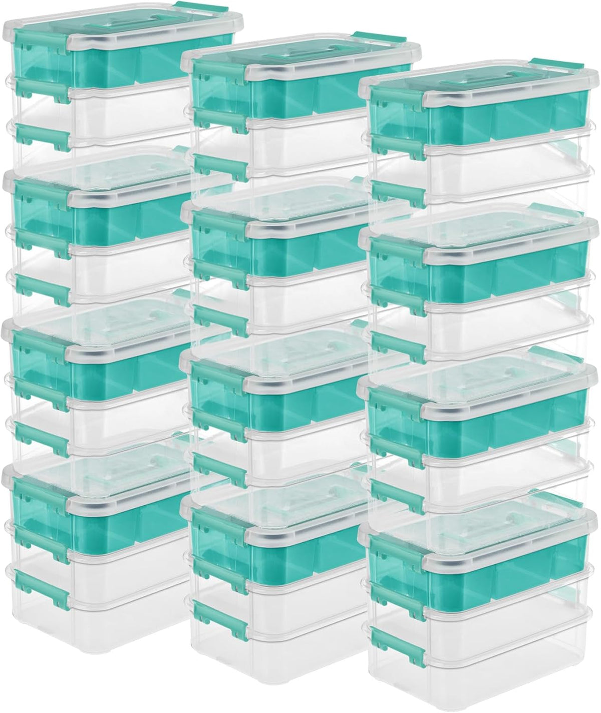 Sterilite Stack & Carry Storage Box, 3 Layer Clear Plastic Tote, 12-Pack