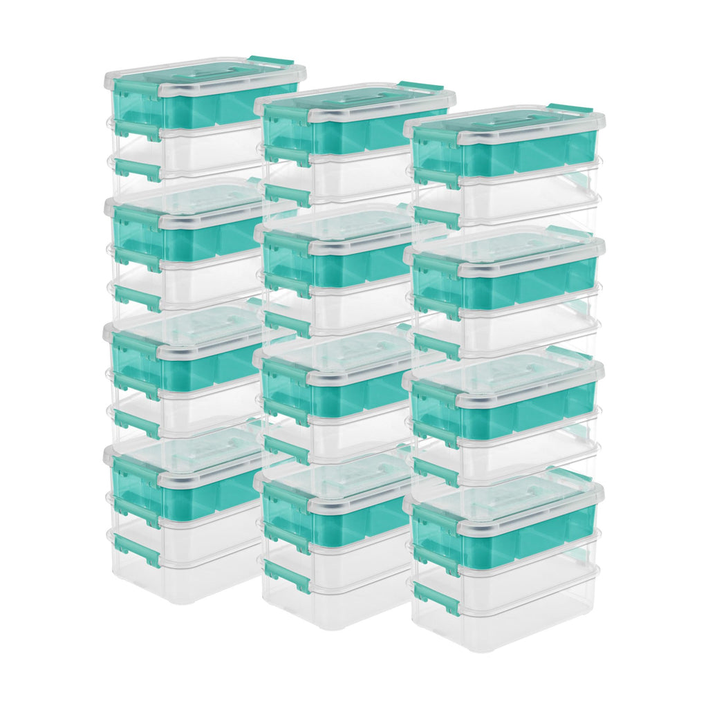 Sterilite Stack & Carry Storage Box, 3 Layer Clear Plastic Tote, 12-Pack