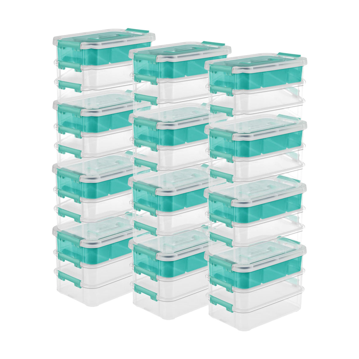 Sterilite Stack & Carry Storage Box, 3 Layer Clear Plastic Tote, 12-Pack