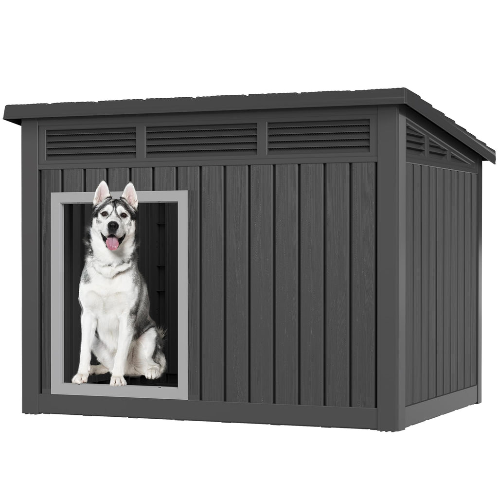 Fancyango Large Dog House with Weatherproof Roof for Indoor & Outdoor Use - Big Dog House for Large Medium Dogs(42.8" L x 33" W x 31.5" H) Grey