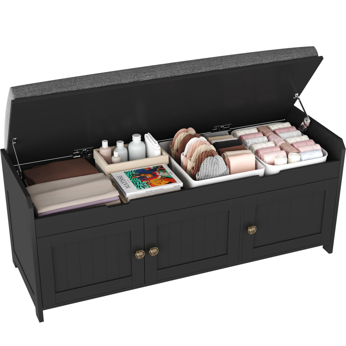 HOMEFORT 54.4" Shoe Bench with Lift Top Storage, Entryway Bench with Cushioned Seat, Wooden End of Bed Bench, Shoe Cabinet Bench with Hidden Storage Space, for Bedroom, Hallway,Blue