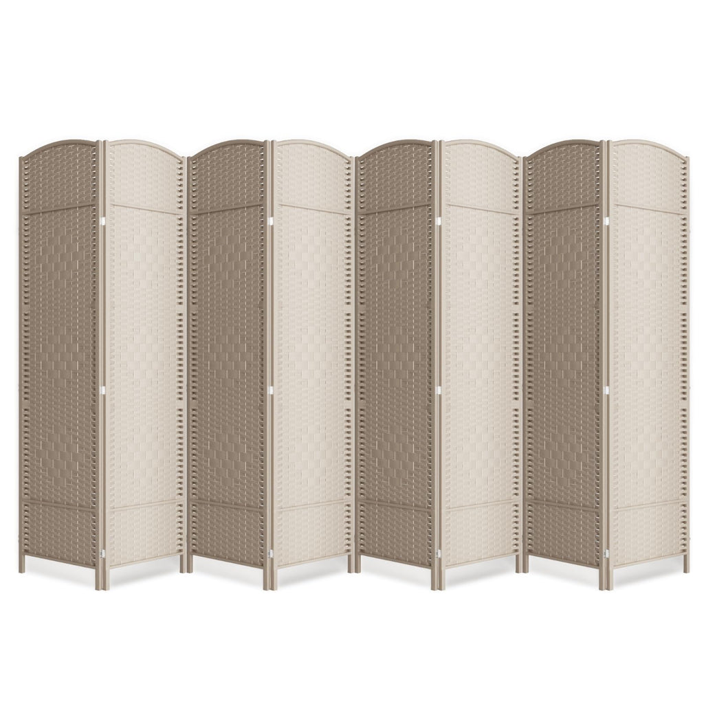 6 Panel Folding Room Divider,Woven Privacy Screen,Light Beige