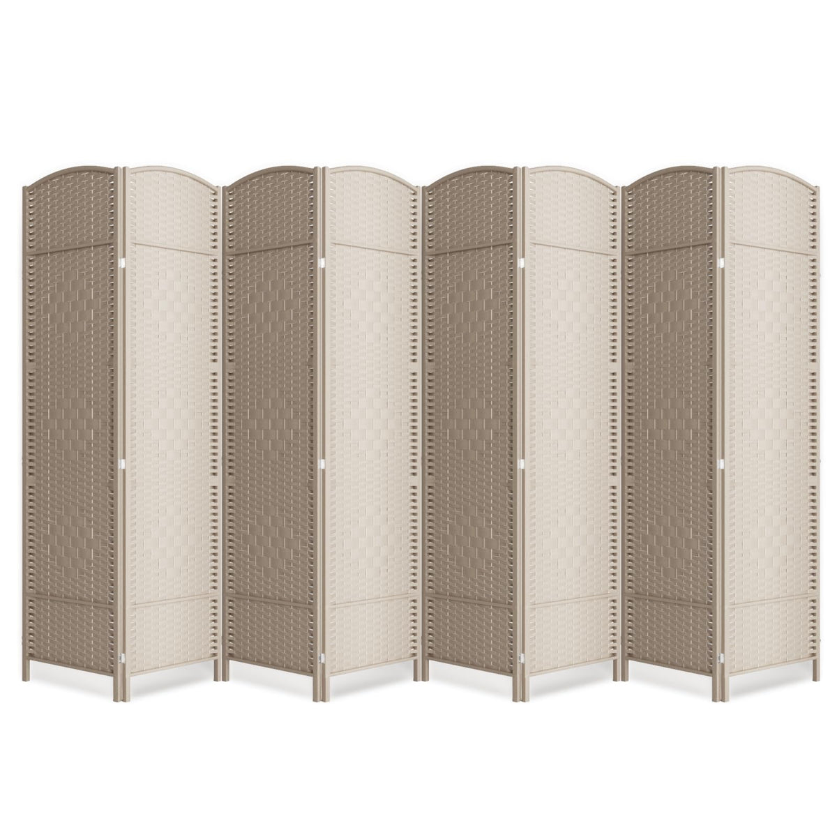 6 Panel Folding Room Divider,Woven Privacy Screen,Light Beige
