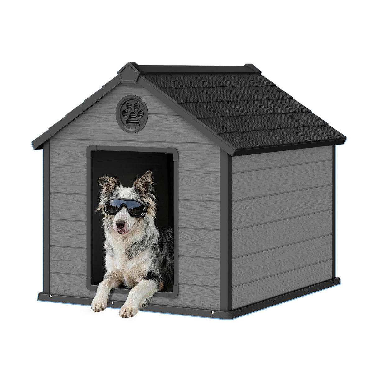 Fancyango Large Dog House Outdoor Indoor for Medium Large Dogs, Sturdy Plastic Waterproof Doghouse with Air Vents and Elevated Floor, Easy Clean and Assemble (Grey, 36.2''L×38''W×38''H)