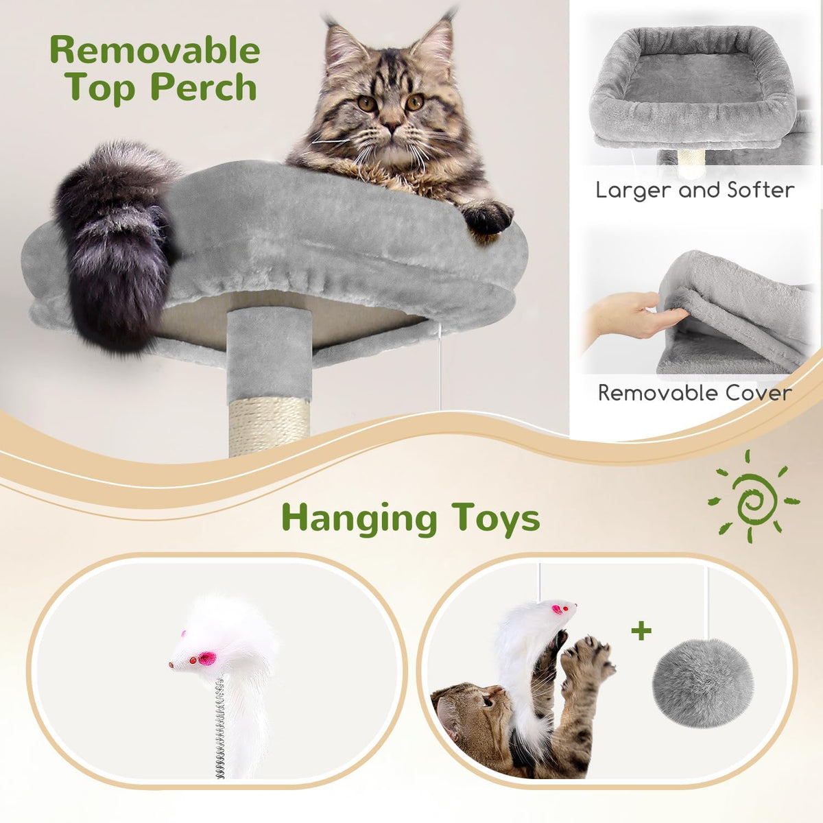 Globlazer Sturdy Cat Tree for Indoor Cats 20 lbs, S68, Cloud Grey