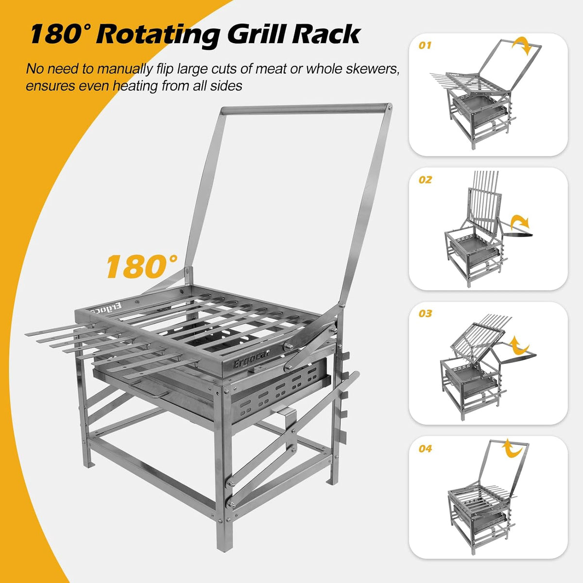 Ergocar Charcoal Grill Rotating 4-Tier Charcoal Tray With Skewers Ideal