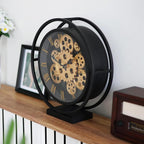 muyika Industrial Gear Table Clock, Black Metal Steampunk Desk Clock