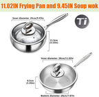 Titanium Cookware Set, 11'' Titanium Pans for Cooking, 9.45'' Soup Wok with Lid, Titanium Hammered Chef-Grade Design,PFAS/PFOA/PTFE-Free, Induction & Oven-Safe, Dishwasher Safe,Pan soup wok,11