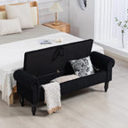 60" Corduroy Storage Bench, Queen End of Bed, Black