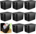 Hoolerry 8 Pieces Storage Bins, 14.2 x 10.2 x 9.5 Inch, Black