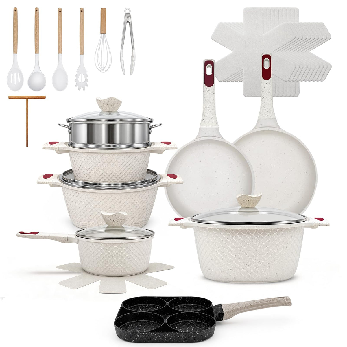16PCS Nonstick Pots and Pans Set, Premium Nonstick Cookware with Lids and Utensils, 2.4QT to 8.8QT Casseroles, Healthy Kitchen Cookware Set, Dishwasher Safe, Induction Compatible, Black