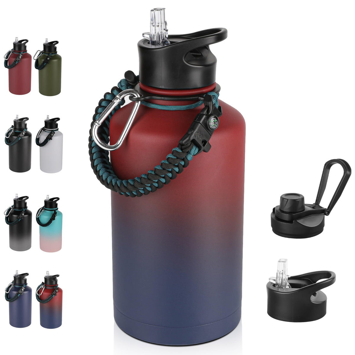 32 oz Insulated Water Bottle Bulk 8 Pack, Stainless Steel Sports Water Bottles with Straw Lid & Wide Mouth Lids, Double Walled Vacuum, Leak Proof, White
