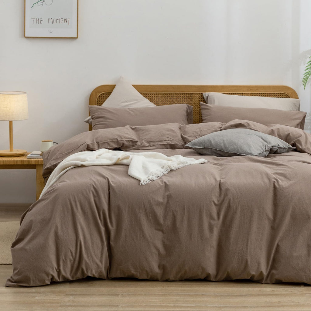 BESTOUCH Cotton Solid Duvet Cover Set Linen Feel Cornflower Blue Queen