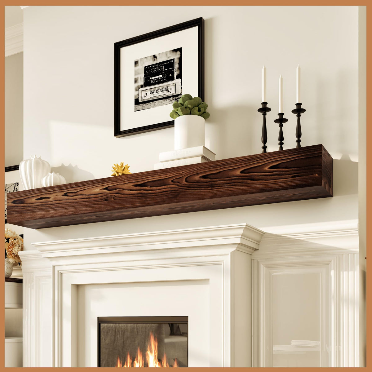 Avana Fireplace Mantel - Wall-Mounted Mantles for Over Fireplace - Farmhouse Fireplace Mantle Shelves - Handcrafted Wood Fireplace Mantels - Floating Mantel 72 Inches X 8 X 5 - Rustic Natural