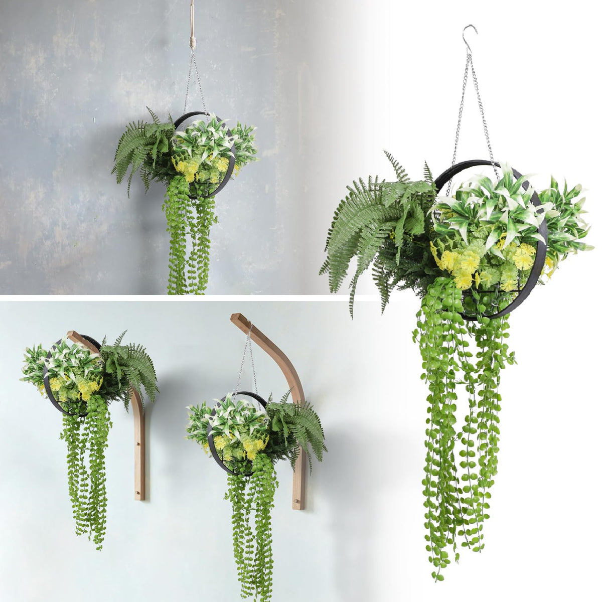 7PCS Artificial Plant Hanging Pot with Lanyard for Indoor and Outdoor Wall Decoration (Green Orange)